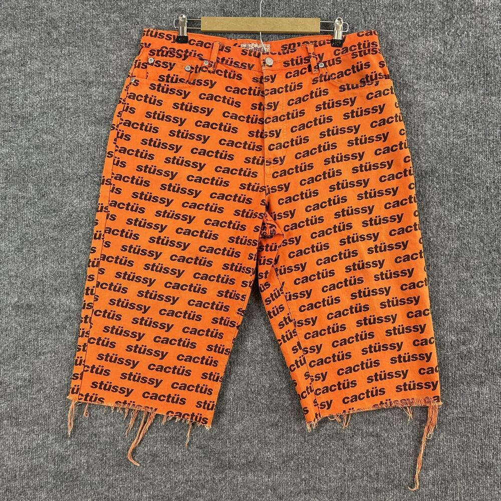 Stüssy x Cactus Shorts Mens 34 Plant Flea Market Orange Denim Street Y2K Grunge